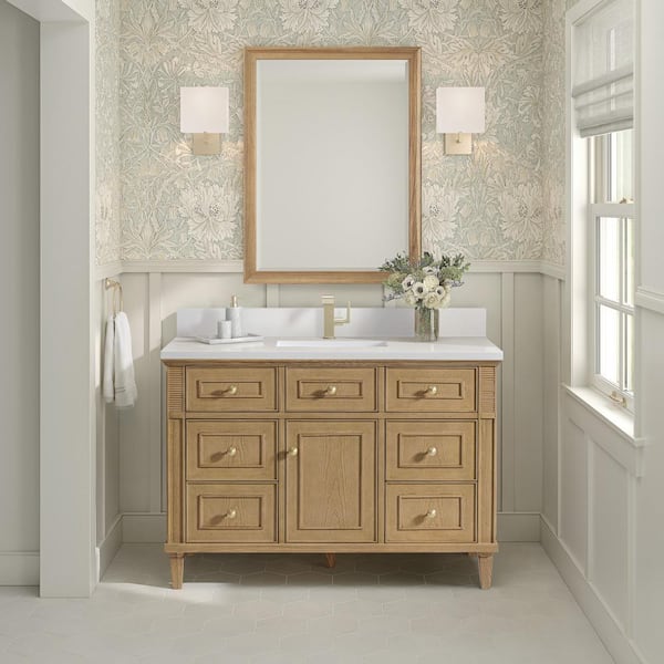 James Martin Vanities Lorelai 48.0 in. W. x 23.5 in. D x 34.06 in. H Single Bathroom Vanity in Light Natural Oak with White Zeus Quartz Top