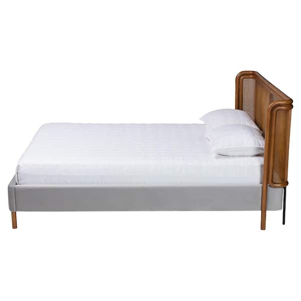 Harrell Gray and Walnut Brown Wood Frame Queen Platform Bed