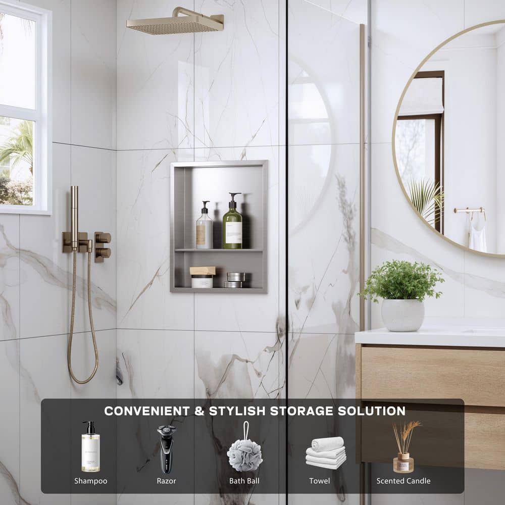14 in. W x 18 in. H x 4 in. D Waterproof Recessed Shower Niche Space-Saving Storage Shelf in Gunmetal Gray price history on PriceWatchPro