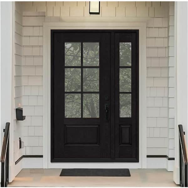 Regency 51 in. x 80 in. 3/4-6 Lite Clear Glass LH Onyx Stain Mahogany Fiberglass Prehung Front Door w/12in.SL