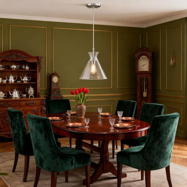 Avex 1-Light Brushed Nickel Pendant Light with Cone Clear Glass Shade, No Bulbs Included