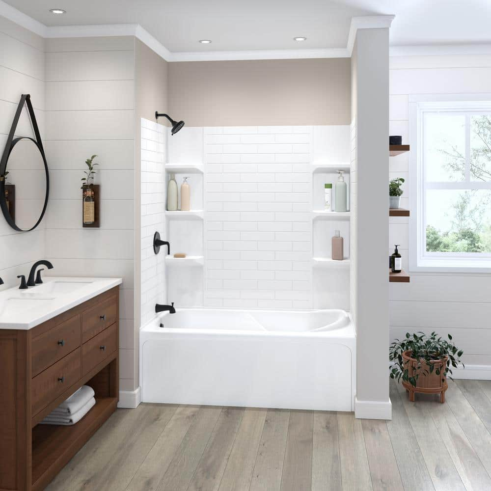 60 in. W x 58 in. H Polystyrene Glue-Up Tub Wall and Shower Surround in ...