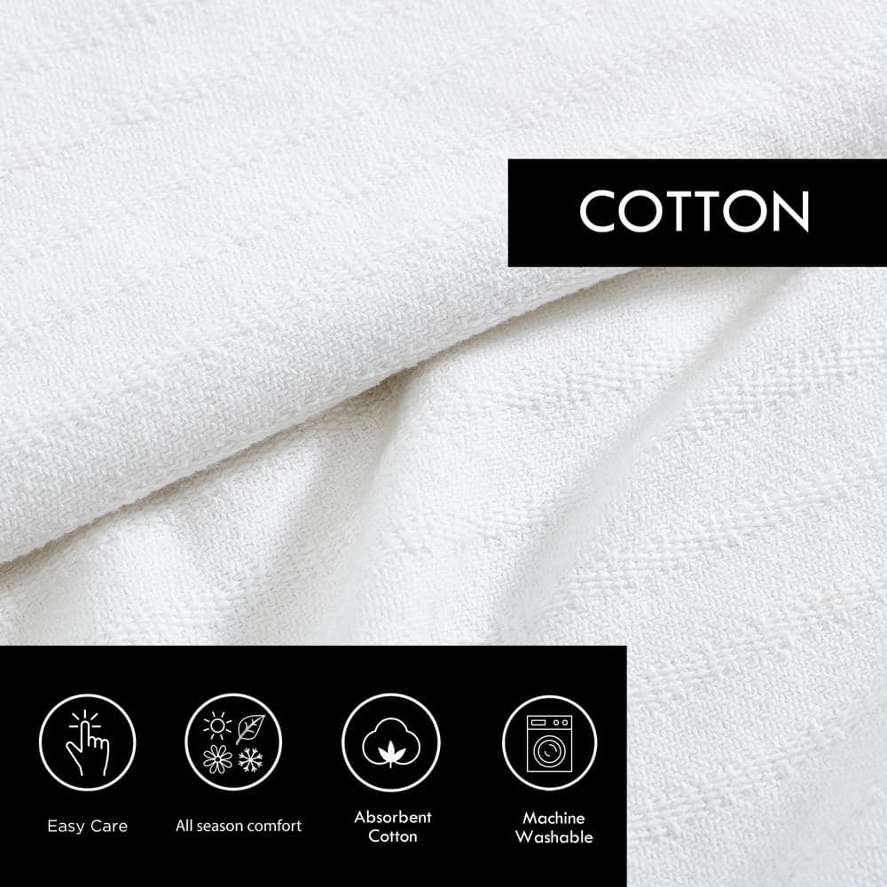 Luxurious All-Over Rib King-Size Cotton Blanket in White