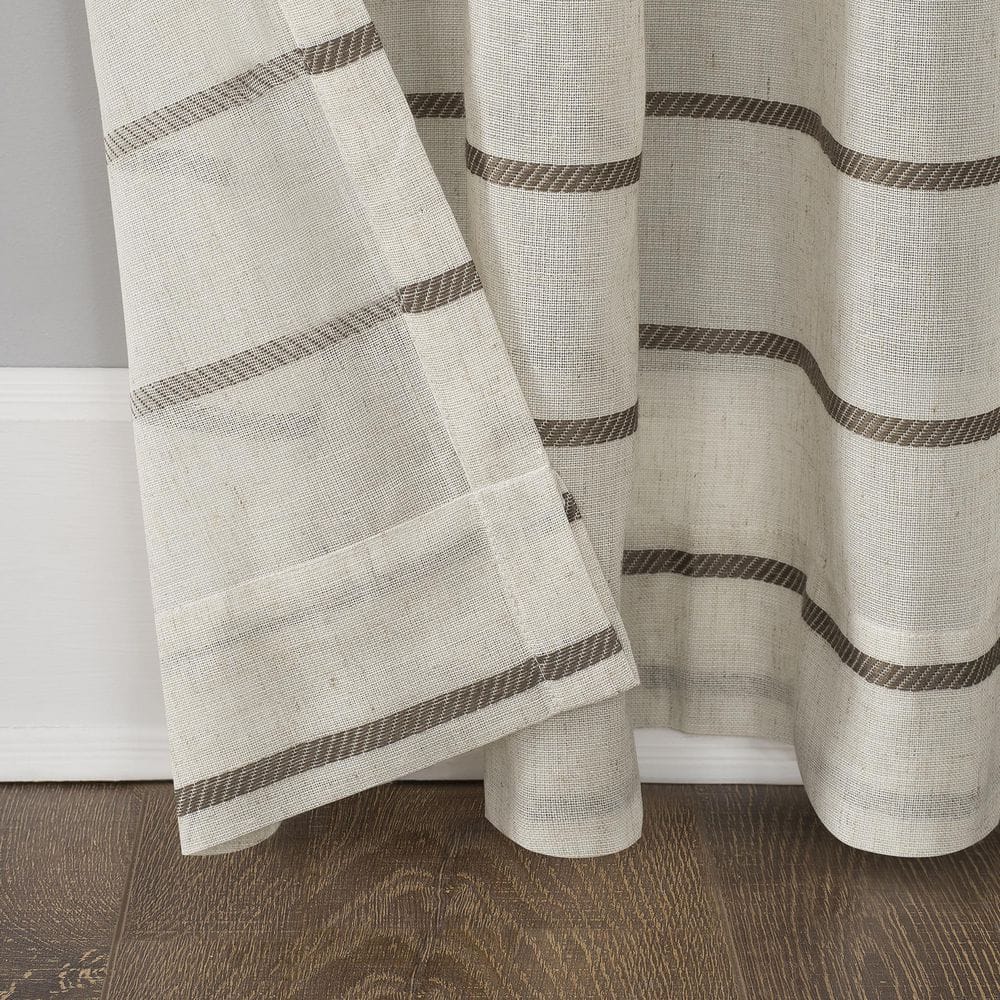 Mocha Linen Blend Sheer Twill Stripe Curtain Panel