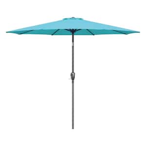 9 ft. Steel Market Outdoor Patio Umbrella in Turquoise with Button Tilt, Crank and 8-Sturdy Ribs