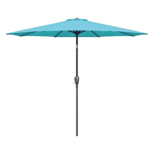 Runesay 9 ft. Steel Market Outdoor Patio Umbrella in Turquoise with Button Tilt, Crank and 8-Sturdy Ribs