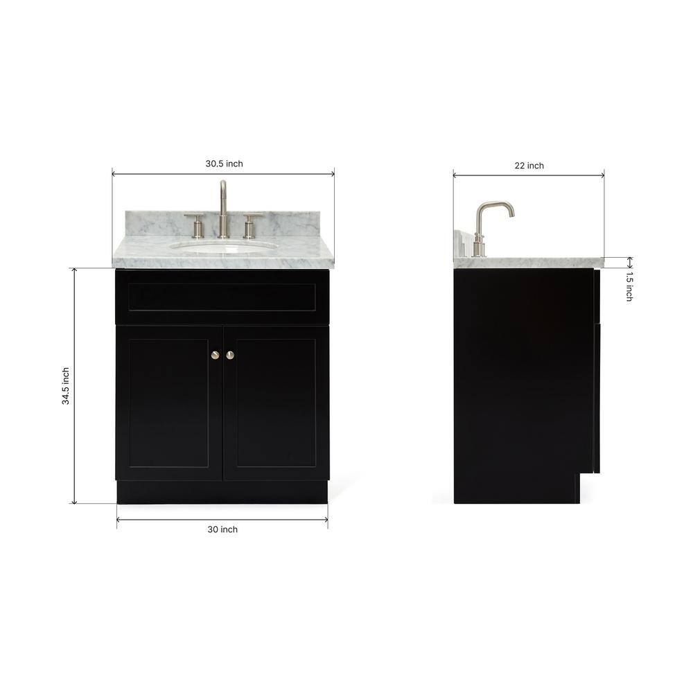 Black and Carrara White Marble 31" Freestanding Single Vanity