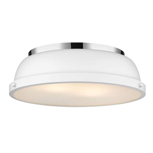 Duncan 14 in. 2-Light Chrome Flush Mount with Matte White Shade