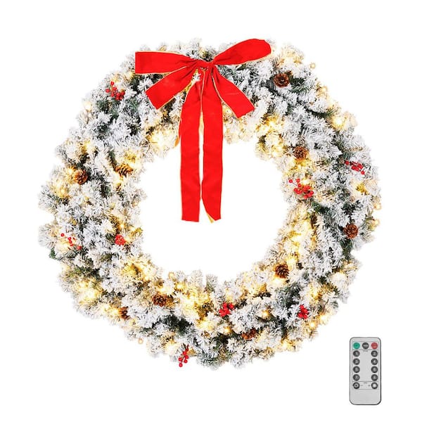 48 in. Green Pre-Lit LED Artificial Christmas Wreath with Pinecones and Red Berries