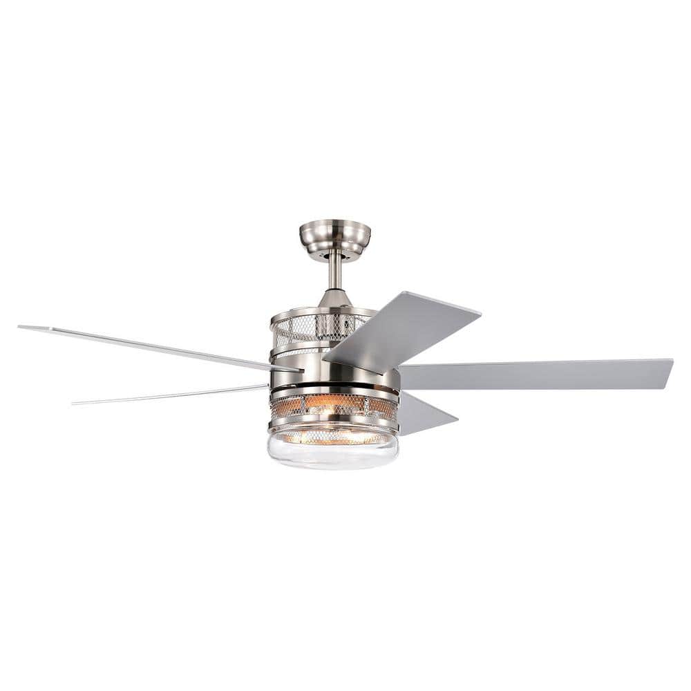 52 in. Indoor Satin Nickel Dual Lamp Shade Ceiling Fan with Remote Control