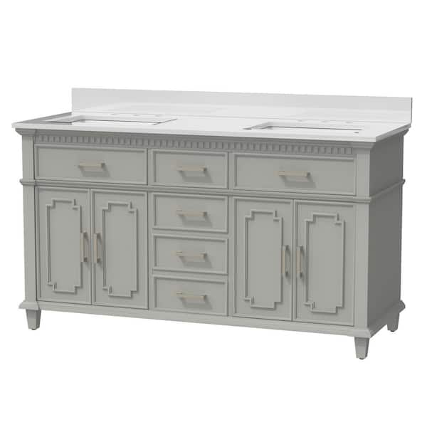 Unbranded Peen 60 in. W x 22 in. D x 38 in. H Bath Vanity Cabinet with Top in Grey without Mirror