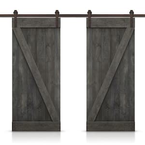 Z 52 in. x 84 in. Bar Series Carbon Gray Stained DIY Solid Pine Wood Interior Double Sliding Barn Door with Hardware Kit
