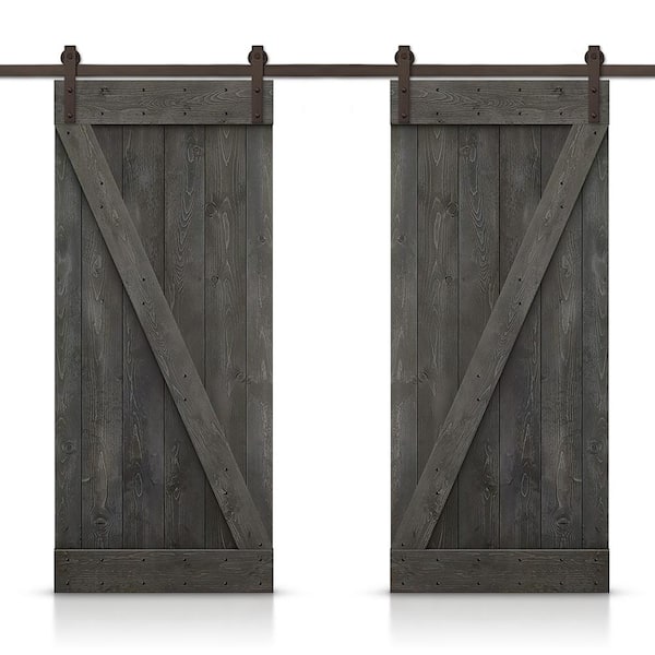 60-in x 84-in Carbon Gray Wood Double Barn Door (Hardware Included)