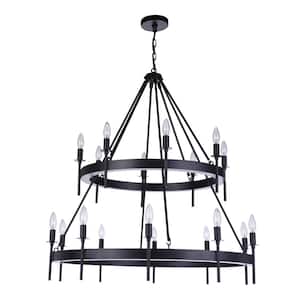 Larrson 18-Light Flat Black Finish Transitional Chandelier for Kitchen/Dining/Foyer, No Bulbs Included