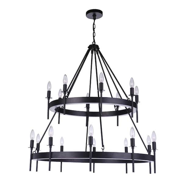 CRAFTMADE Larrson 18-Light Flat Black Finish Transitional Chandelier for Kitchen/Dining/Foyer, No Bulbs Included