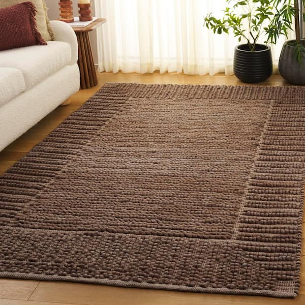 Natura 3 ft. x 5 ft. Brown Striped Border Solid Area Rug