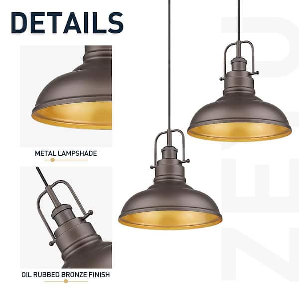 11 in. 1-Light Oil Rubbed Bronze Industrial Pendant Light with Metal Shade，2 Pack