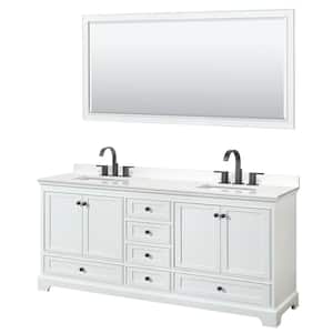 Deborah 80 in. W x 22 in. D x 35 in. H Double Bath Vanity in White with White Quartz Top and 70 in. Mirror