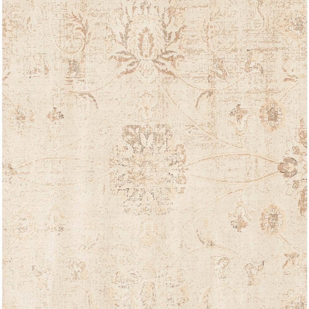 Stone and Cream Round Viscose Vintage Area Rug