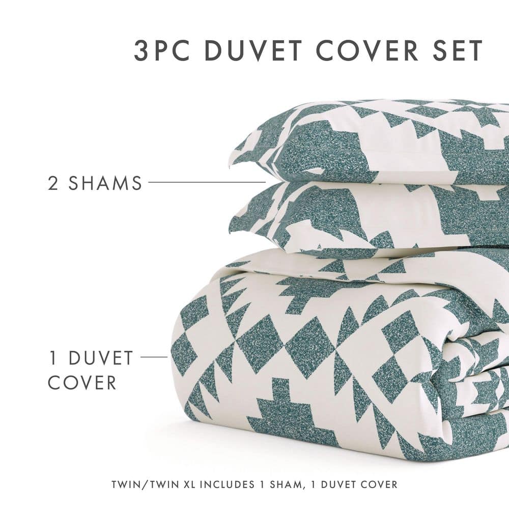 Teal and White Geometric Microfiber Twin Duvet Cover Set