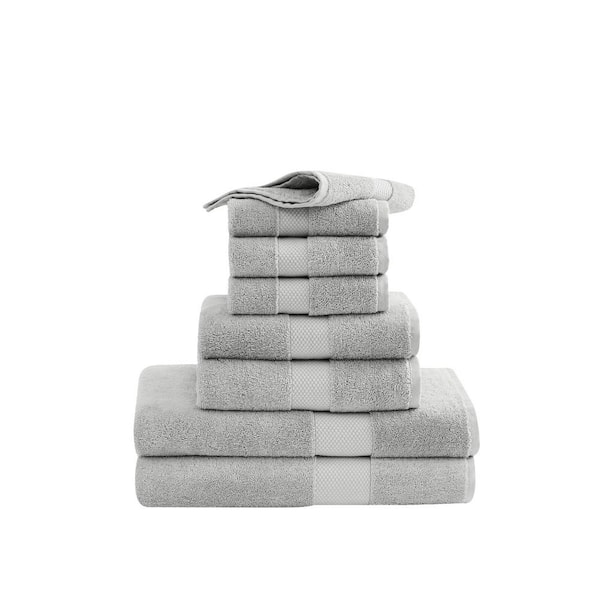 Plush Turkish Cotton 8 Piece Towel Set in Grey