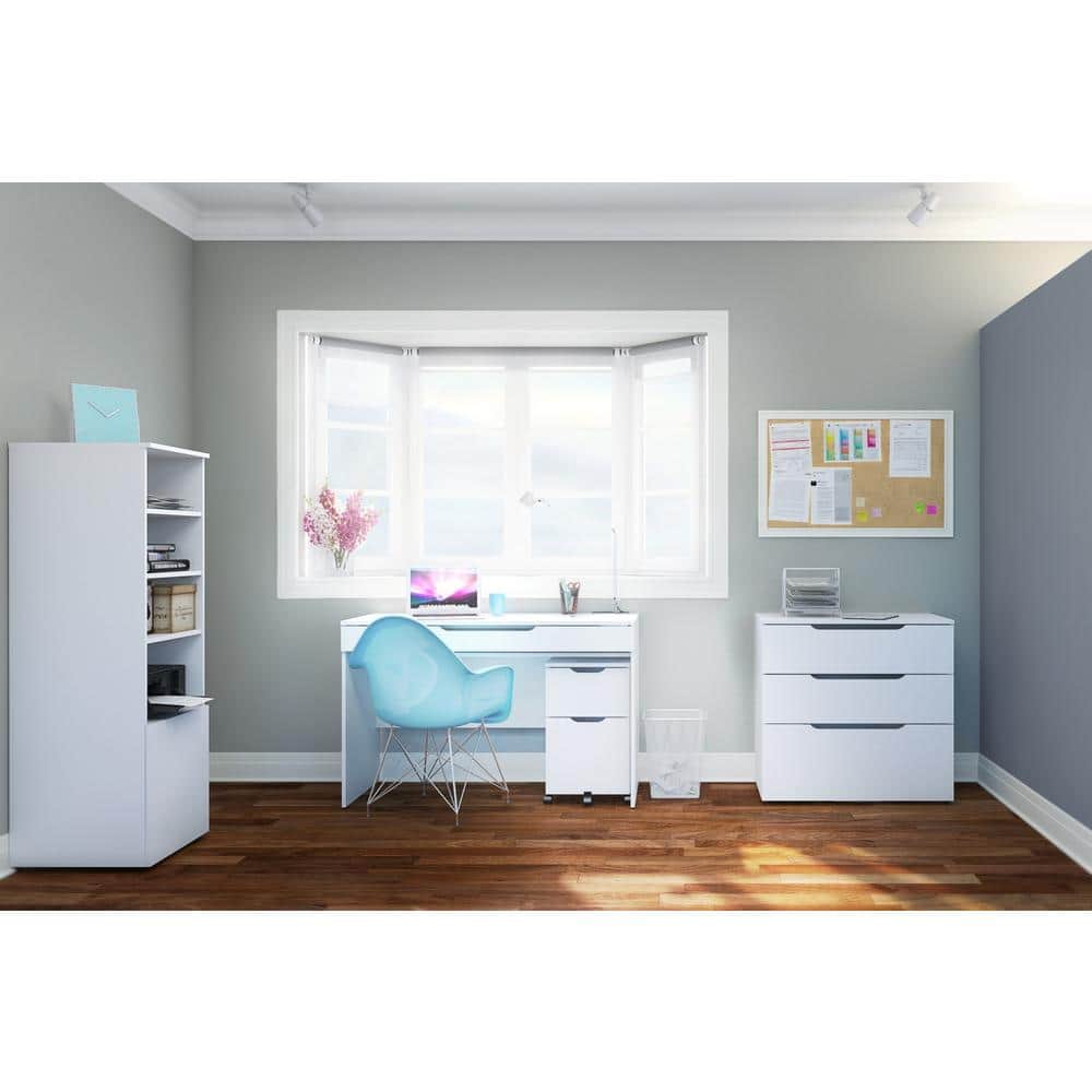 White Wood Desk with Drawer and Keyboard Tray