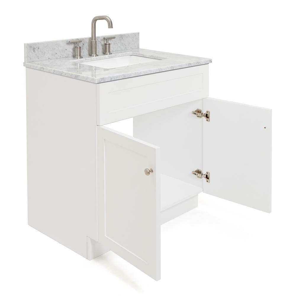 White Carrara Marble Top Freestanding Single Basin Vanity