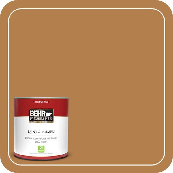 BEHR PREMIUM PLUS 1 qt. #PMD-106 Caramel Sauce Flat Low Odor Interior Paint & Primer