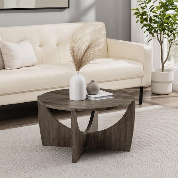 Walker Edison Furniture Company 28 in. Cerused Ash Round Wood Modern Coffee Table with Intersecting Legs