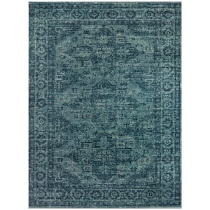 Polymnia Teal 8 ft. x 10 ft. Distressed Medallion Area Rug