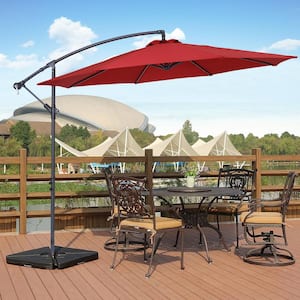 10 ft. Steel Pole Octagon Cantilever Patio Umbrella in Red with Stand and without Base