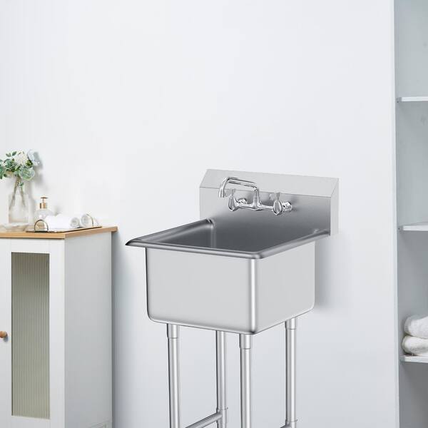 21 x 18 in. Stainless Steel Sink 1 Compartment Free Standing Small Kitchen Sink with Faucet and Legs