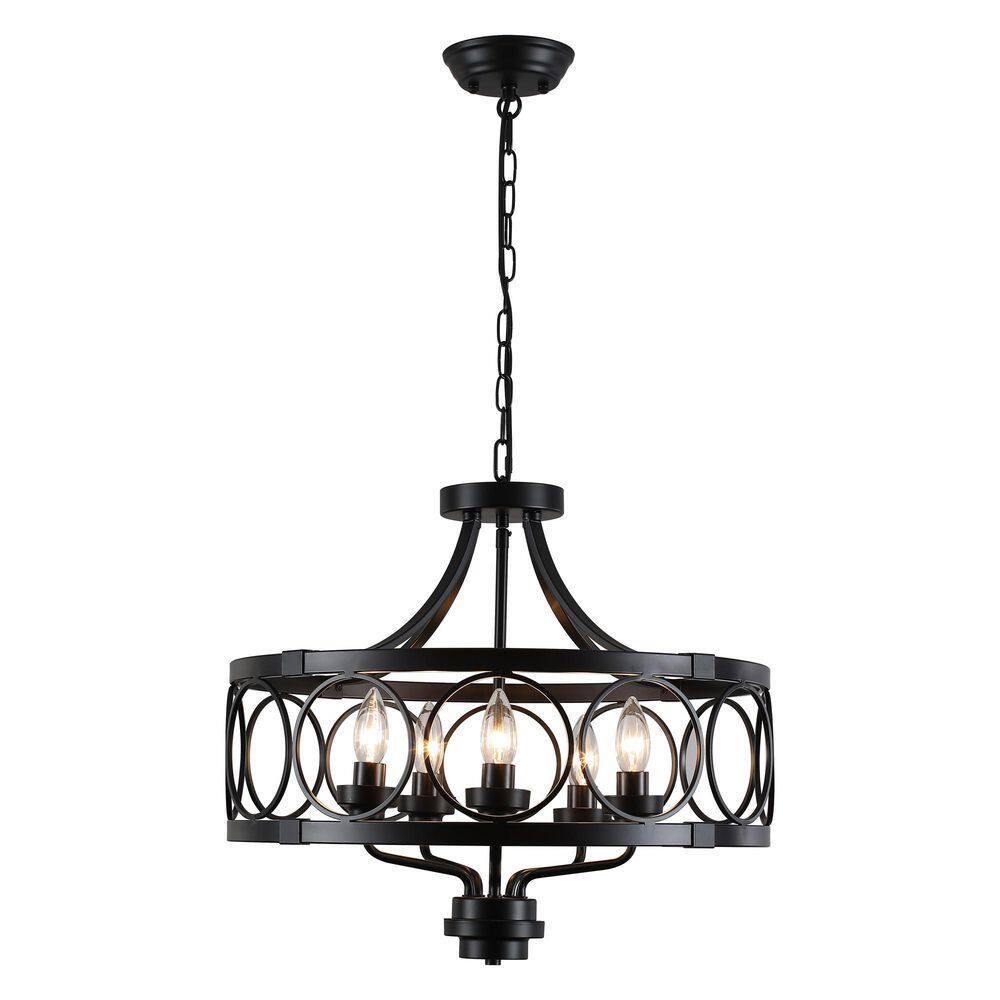 5-Light Black Farmhouse Drum Round Candle Style Pendant Light Adjustable Height Chandelier for Dining Room price history on PriceWatchPro