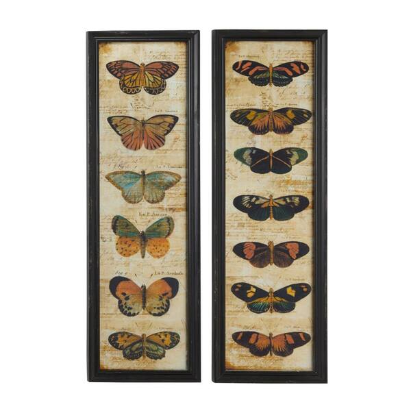 Litton Lane 2- Panel Butterfly Framed Wall Art with Black Frame 36 in. x 11 in.