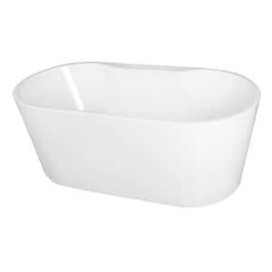 59 in. Acrylic Center Drain Oval Flatbottom Freestanding Bathtub in White