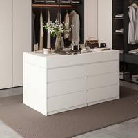 FUFU&GAGA White12-Drawers 63 in. Width Large Bedroom Dresser, Chest of Drawers with Glass Top, Openable Top Storage and 12 Drawers L-THD-020510-01+02