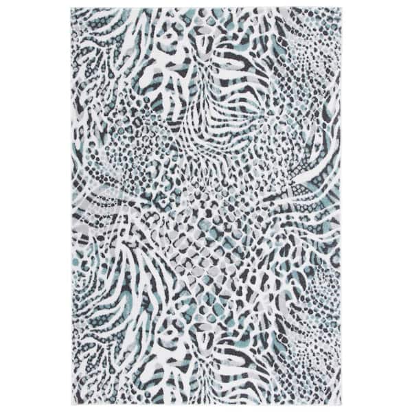 SAFAVIEH Amsterdam Ivory/Teal Doormat 3 ft. x 5 ft. Animal Print Area Rug