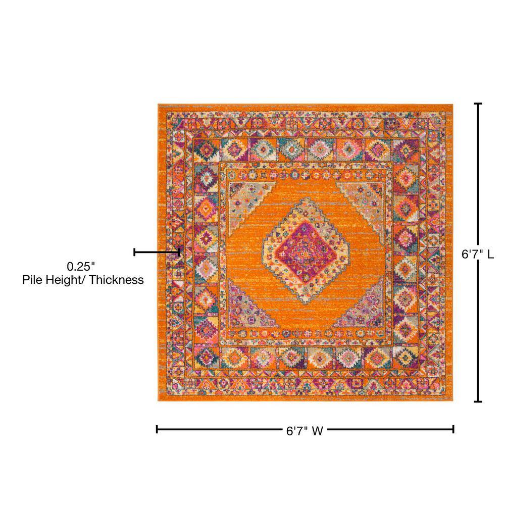 Vibrant Orange and Fuchsia Synthetic Square Area Rug