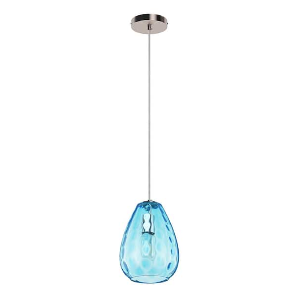 aiwen 40-Watt 6.3 in. 1-Light Industrial Island Nickel Pendant Light Hanging Lights Fixtures with Glass Shade