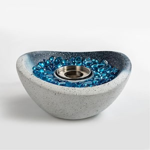 11 in. Outdoor Concrete Gel or Liquid Fire Pit Mixed Color Tabletop Mini Smokeless Fire Bowl with Blue Glass Beads