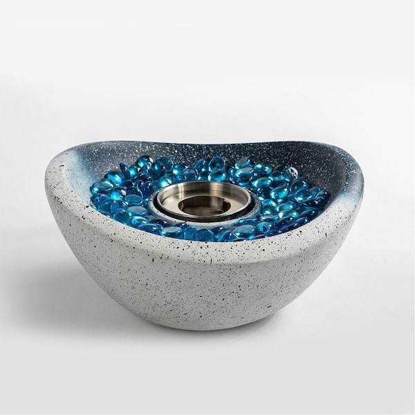 Mondawe 11 in. Outdoor Concrete Gel or Liquid Fire Pit Mixed Color Tabletop Mini Smokeless Fire Bowl with Blue Glass Beads