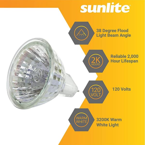 Sunlite 35-Watt MR16 Dimmable 100 CRI GU5.3 Base Mini Reflector Flood Halogen Light Bulb with Cover Guard, 3200K (6-pack)
