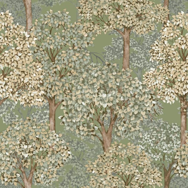 Unbranded Little Explorers 2 Green Cottage Tree Matte Finish Non-Pasted Non-Woven Wallpaper Roll