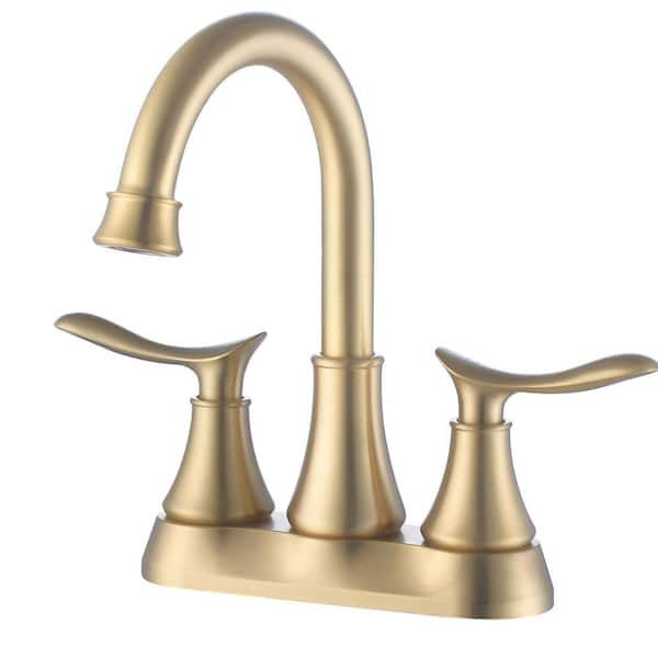 WELLFOR Retro 4 in. Centerset Double Handle High Arc Bathroom Faucet with Pop-Up Drain in Brushed Gold