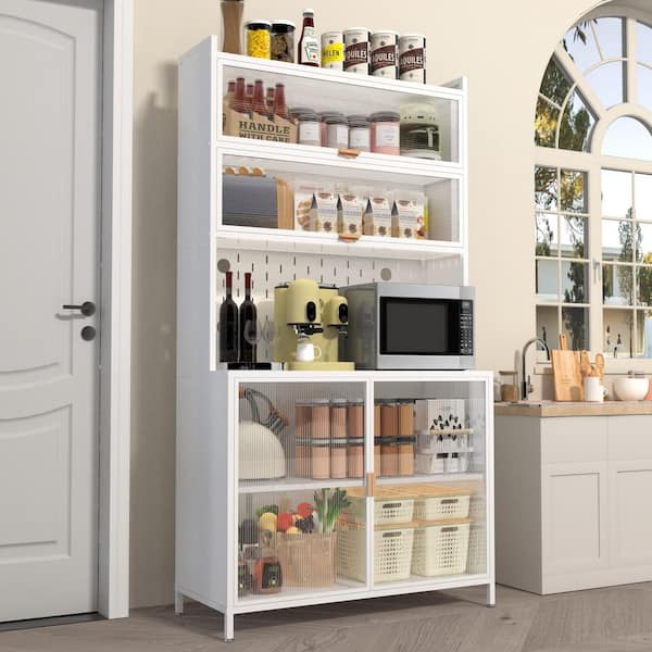 RKZHOPT White Steel Kitchen Pantry Organizer, Kitchen Pantry with Cutlery Organizer