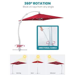 Deluxe Square Aluminum 10 ft. x 10 ft. Large Curvy Cantilever Outdoor Patio Umbrella with Cover in Red