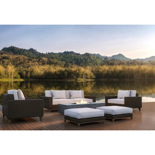 Monarch 32 in. W x 60 in. L x 16 in. H Outdoor Rectangle Cement Liquid Propane Fire Pit Kit Bowl in Pewter