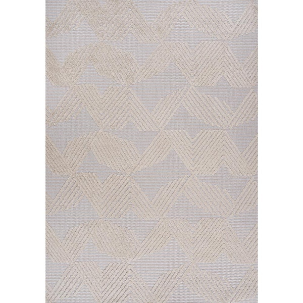 Jazz High-Low Pile Art Deco Geometric Beige 8 ft. x 10 ft. Indoor/Outdoor Area Rug