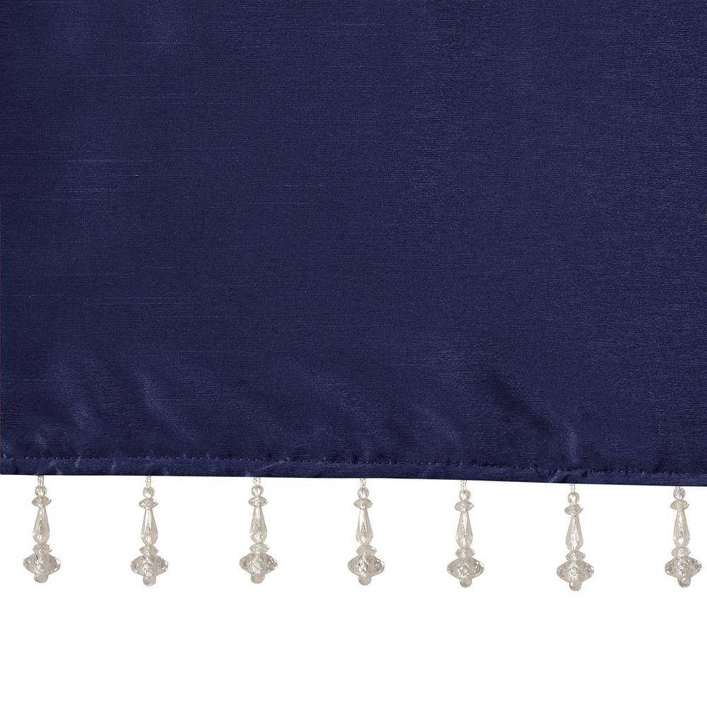 Navy Faux Silk Tab Top Valance with Beads