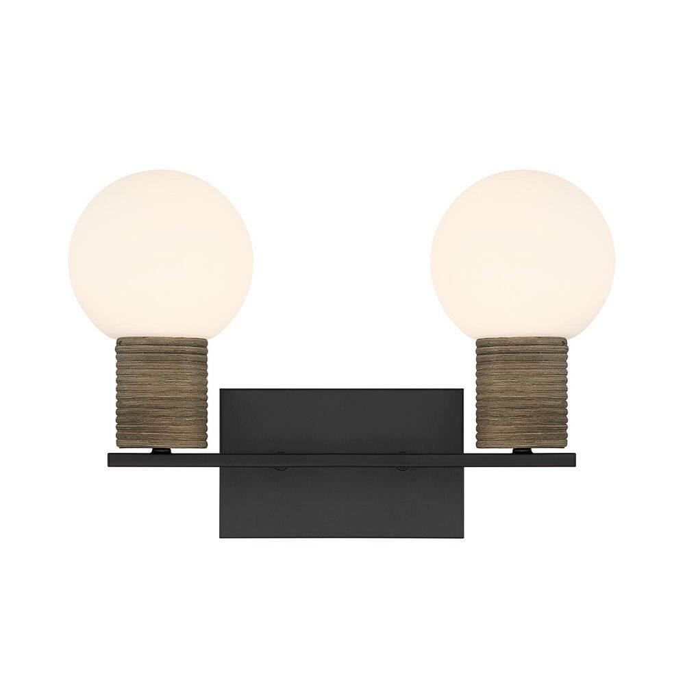 Jarrell 14.63 in. W x 10 in. H 2-Light Matte Black Modern Bathroom Vanity Light with White Opal Glass Shades price history on PriceWatchPro